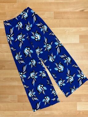 Diane Von Furstenberg Wide Leg Pants | Royal Blue Floral | Size 2